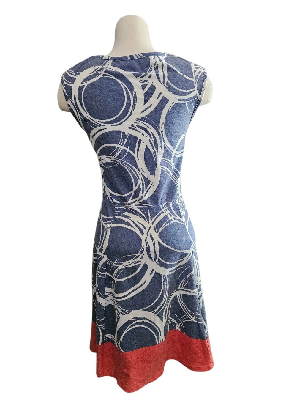 Krimson Klover Sleeveless Blue & White Dress with Two-toned Coral Bottom, Med - Picture 2 of 6